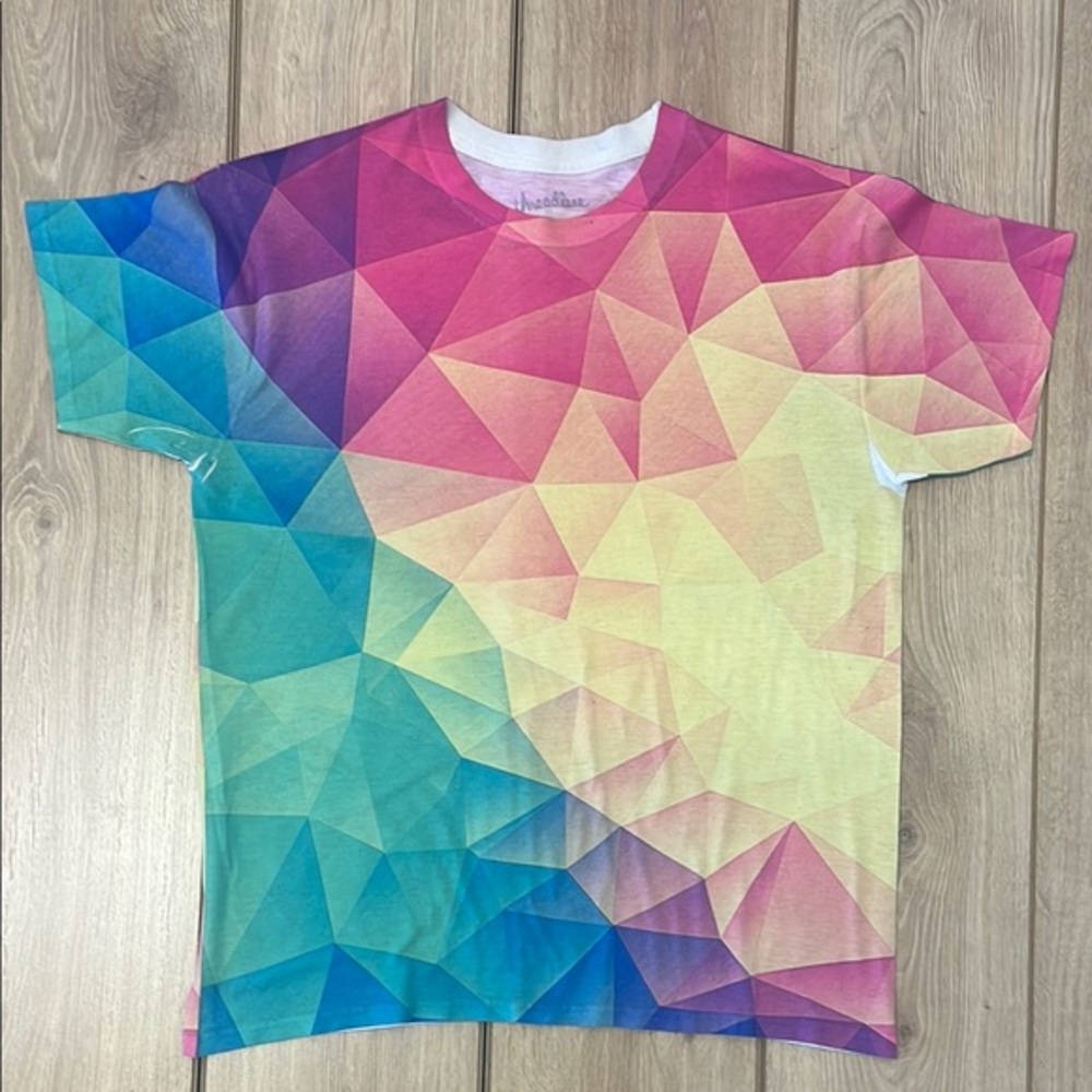 Threadless Pink and Yellow Short Sleeve Tee with Geometric Design